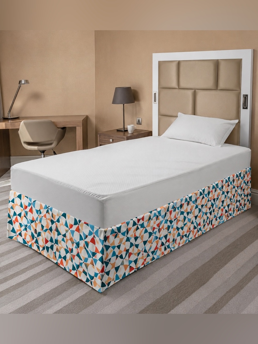 Geometric Pattern Multicolored Twin Bed Skirt